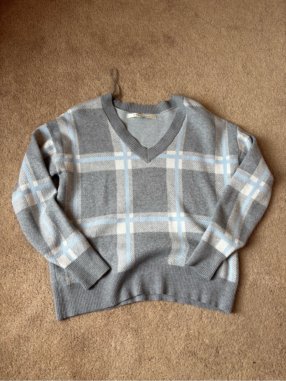 Gray Plaid V-Neck Sweater